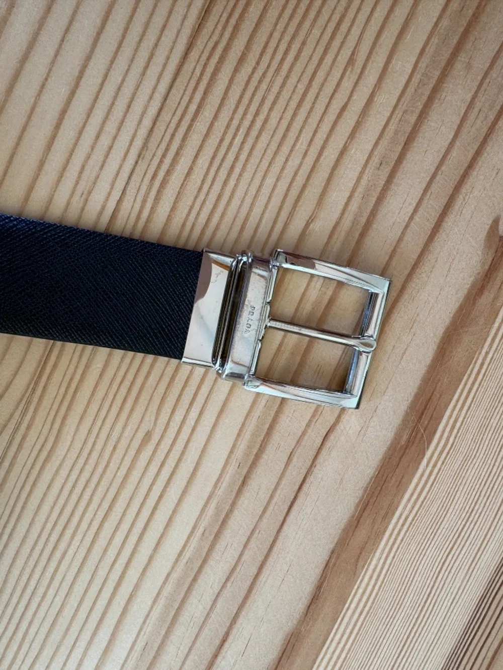 Prada Black Saffiano Leather Reversible Belt Silver Buckle Size 90/36